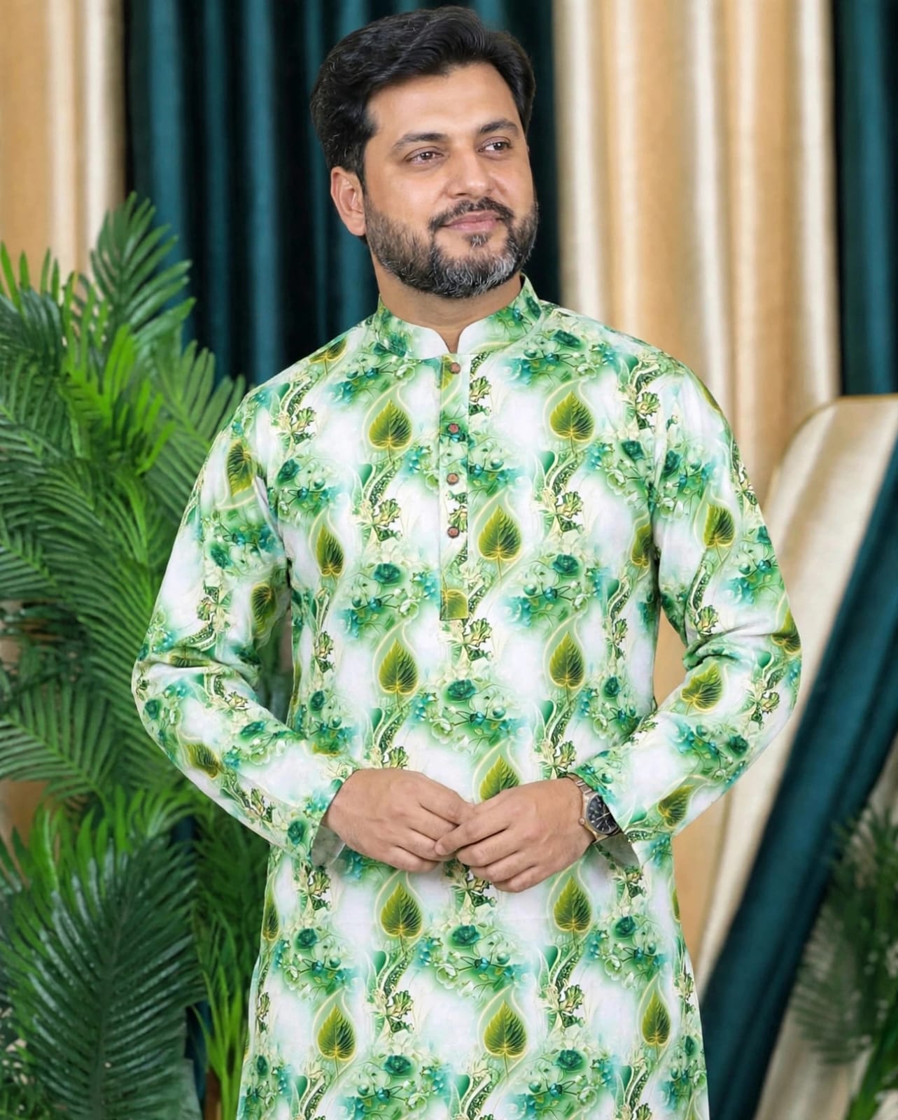 লাক্সারি ডিজিটাল প্রিন্ট কটন কাপড়ের পাঞ্জাবি কোডঃ H200