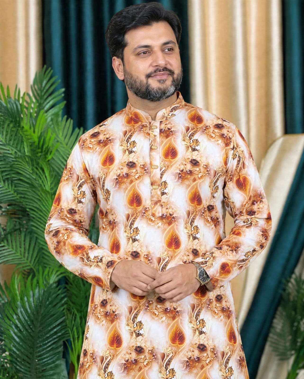 লাক্সারি ডিজিটাল প্রিন্ট কটন কাপড়ের পাঞ্জাবি কোডঃ H201