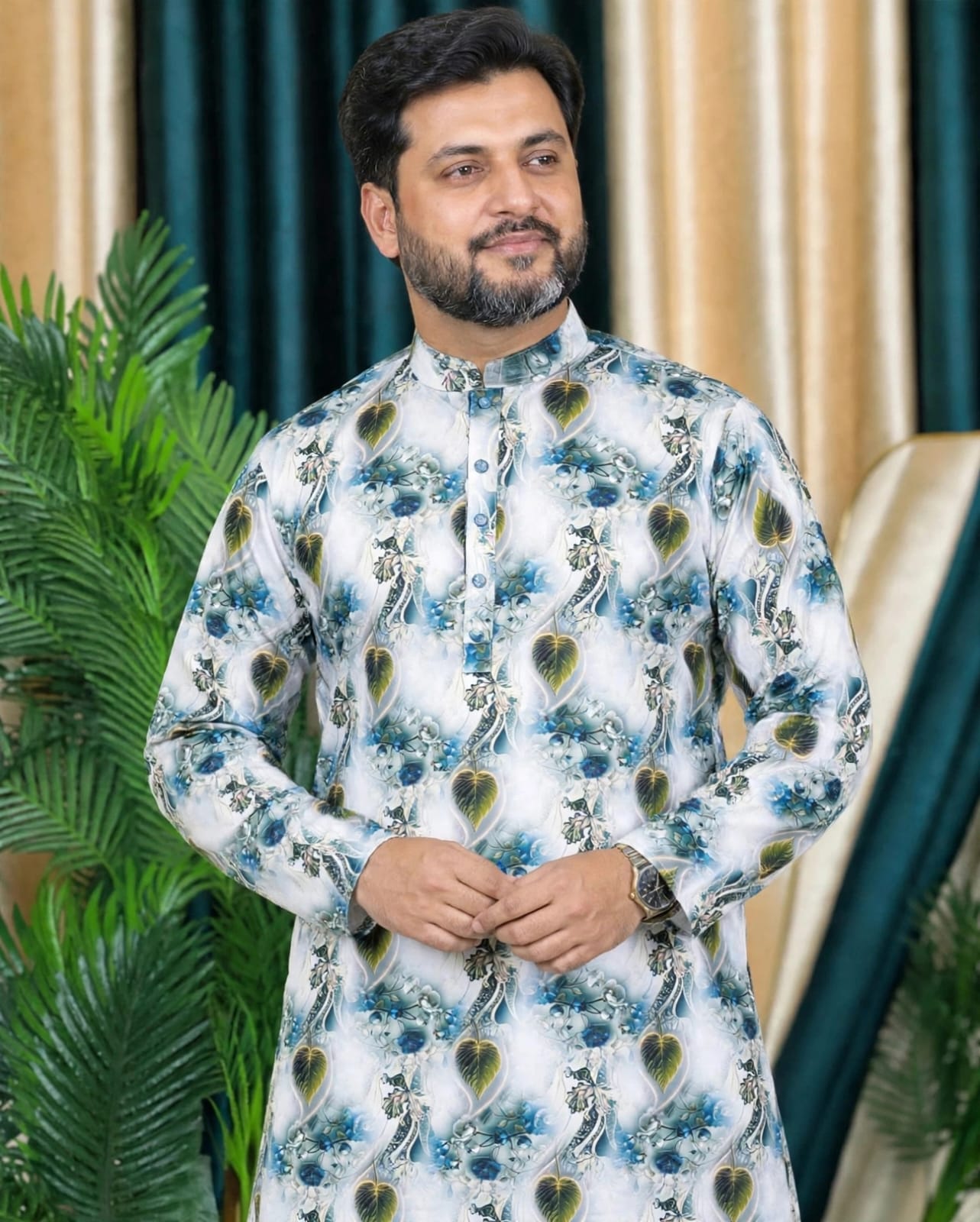 লাক্সারি ডিজিটাল প্রিন্ট কটন কাপড়ের পাঞ্জাবি কোডঃ H202