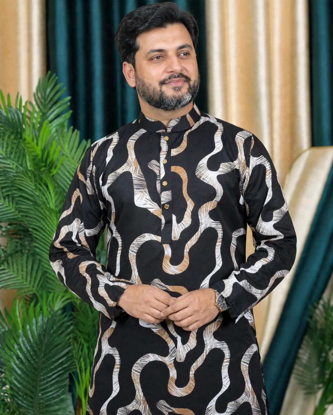 লাক্সারি ডিজিটাল প্রিন্ট কটন কাপড়ের পাঞ্জাবি কোডঃ H203