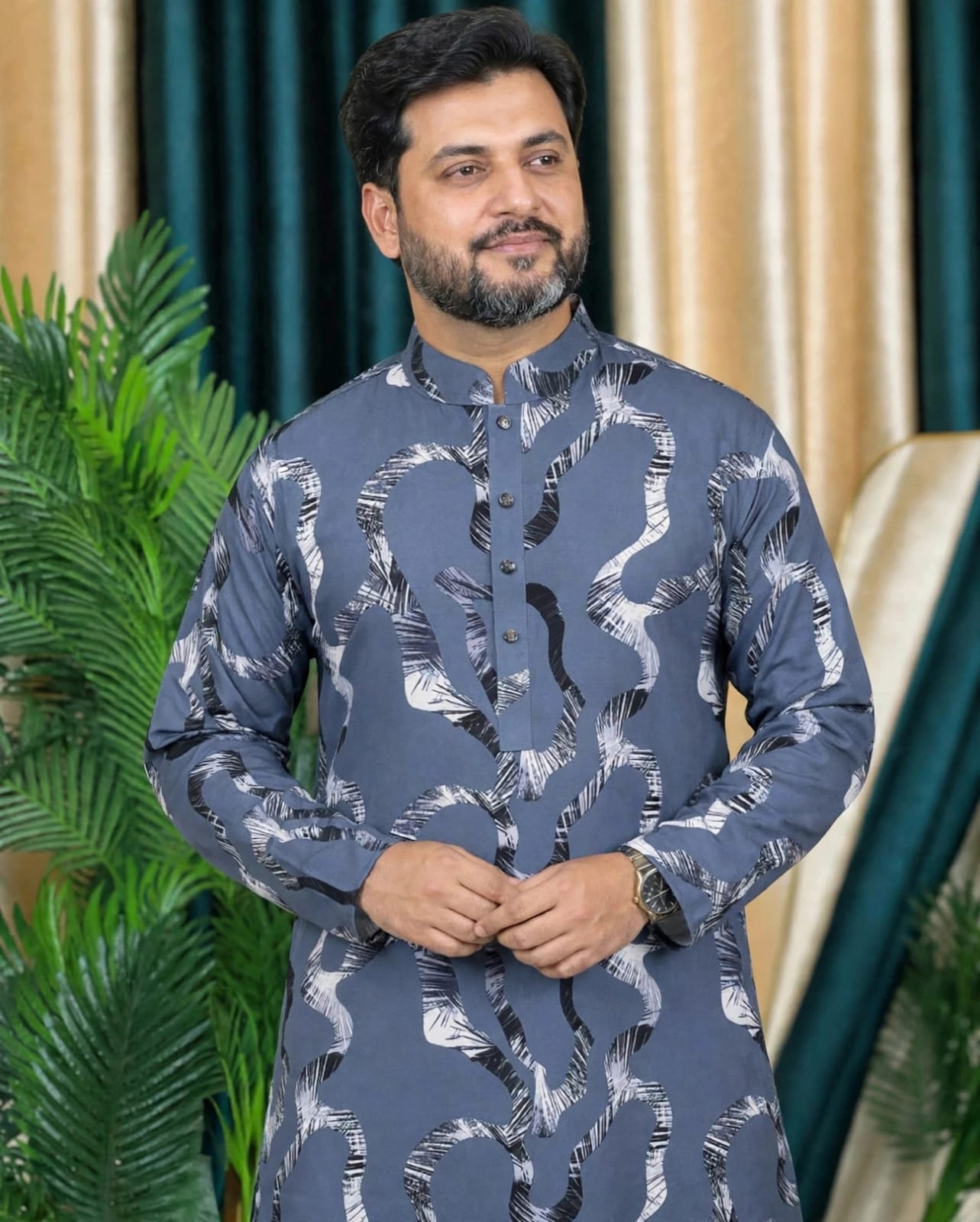লাক্সারি ডিজিটাল প্রিন্ট কটন কাপড়ের পাঞ্জাবি কোডঃ H205