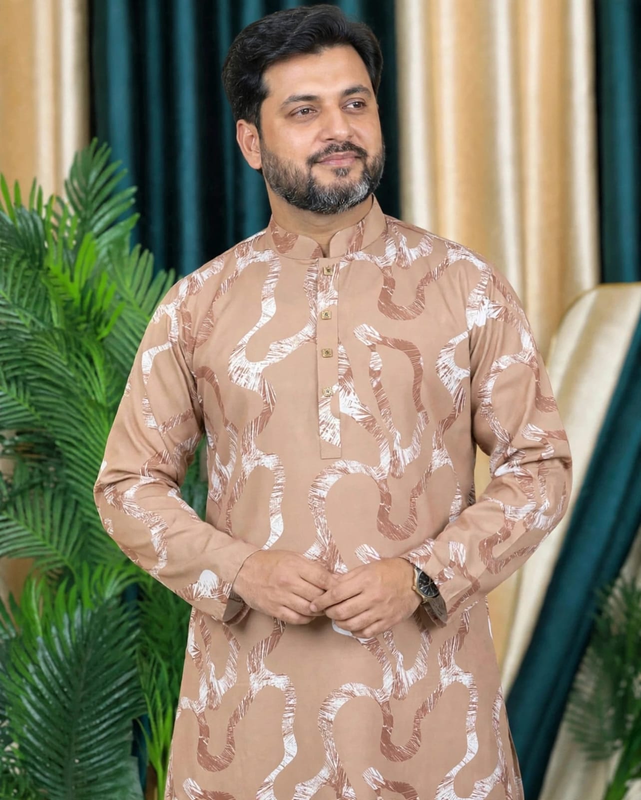 লাক্সারি ডিজিটাল প্রিন্ট কটন কাপড়ের পাঞ্জাবি কোডঃ H204