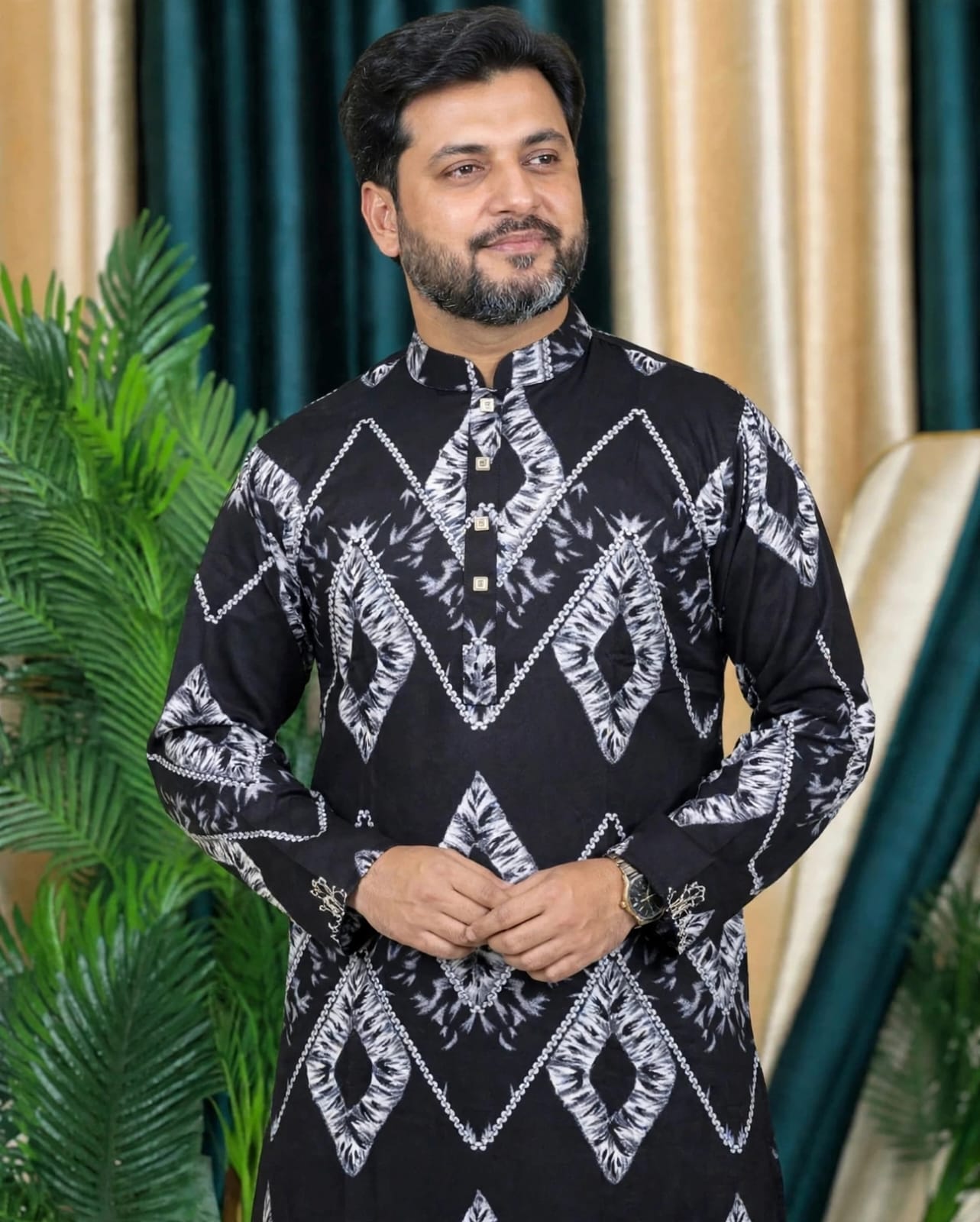 লাক্সারি ডিজিটাল প্রিন্ট কটন কাপড়ের পাঞ্জাবি কোডঃ H206