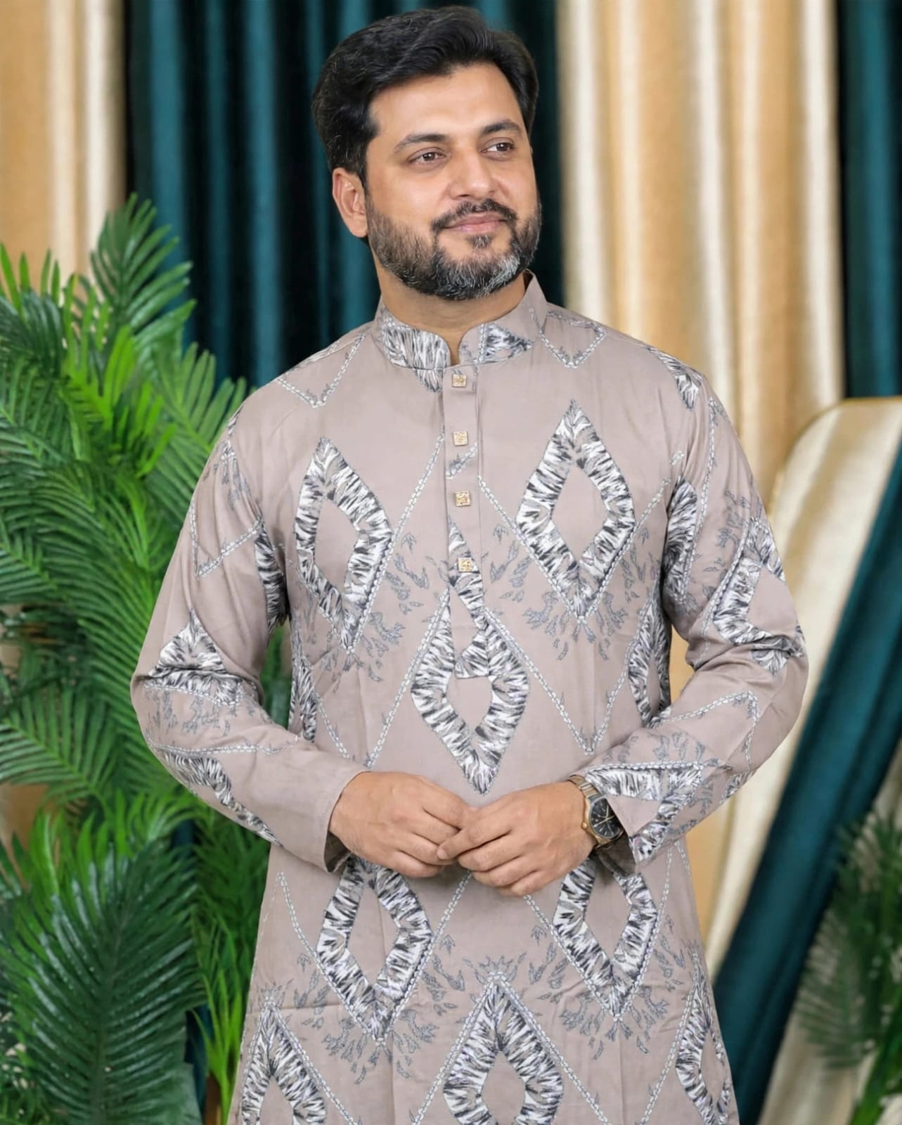 লাক্সারি ডিজিটাল প্রিন্ট কটন কাপড়ের পাঞ্জাবি কোডঃ H207