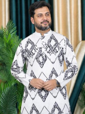 লাক্সারি ডিজিটাল প্রিন্ট কটন কাপড়ের পাঞ্জাবি কোডঃ H208